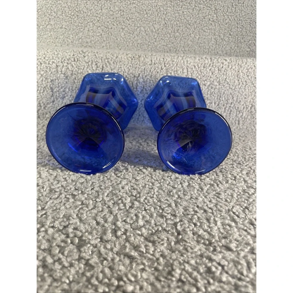 Cobalt Blue Glass Ice Cream Sundae Bowl/Cup Set, Vintage Candle Holder Pair, 6